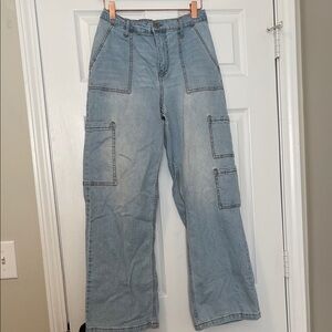 No Boundaries Light Blue Wide-Leg Cargo Jeans